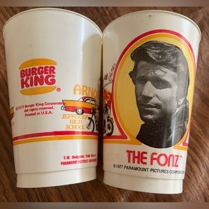 Vintage - The Fonz- 1977 Burger King Collectors cups (set of 2)